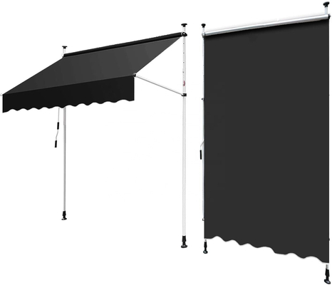 300x130cm Polyester kumaş Dış Balkon Klem Çatısı Gri/Siyah demir çerçeve ile