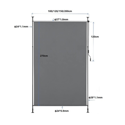Tozla kaplı dikey pervane 150*270cm Gizlilik ekranı ve güneş koruması için koyu gri