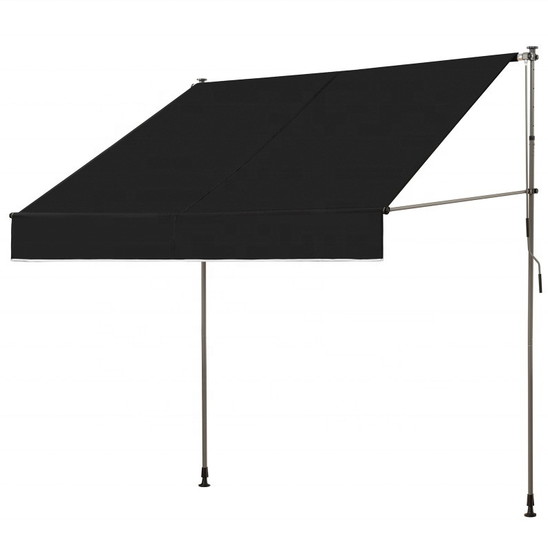 300x130cm Polyester kumaş Dış Balkon Klem Çatısı Gri/Siyah demir çerçeve ile